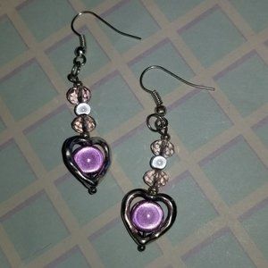 Romantic Heart  Iridescent Magic Glow Bead Earrings